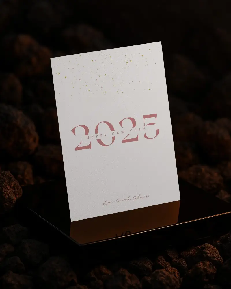 Standing Flyer Mockup On Metallic Base Against Volcanic Rock Surface With Warm Glow And Deep Texture