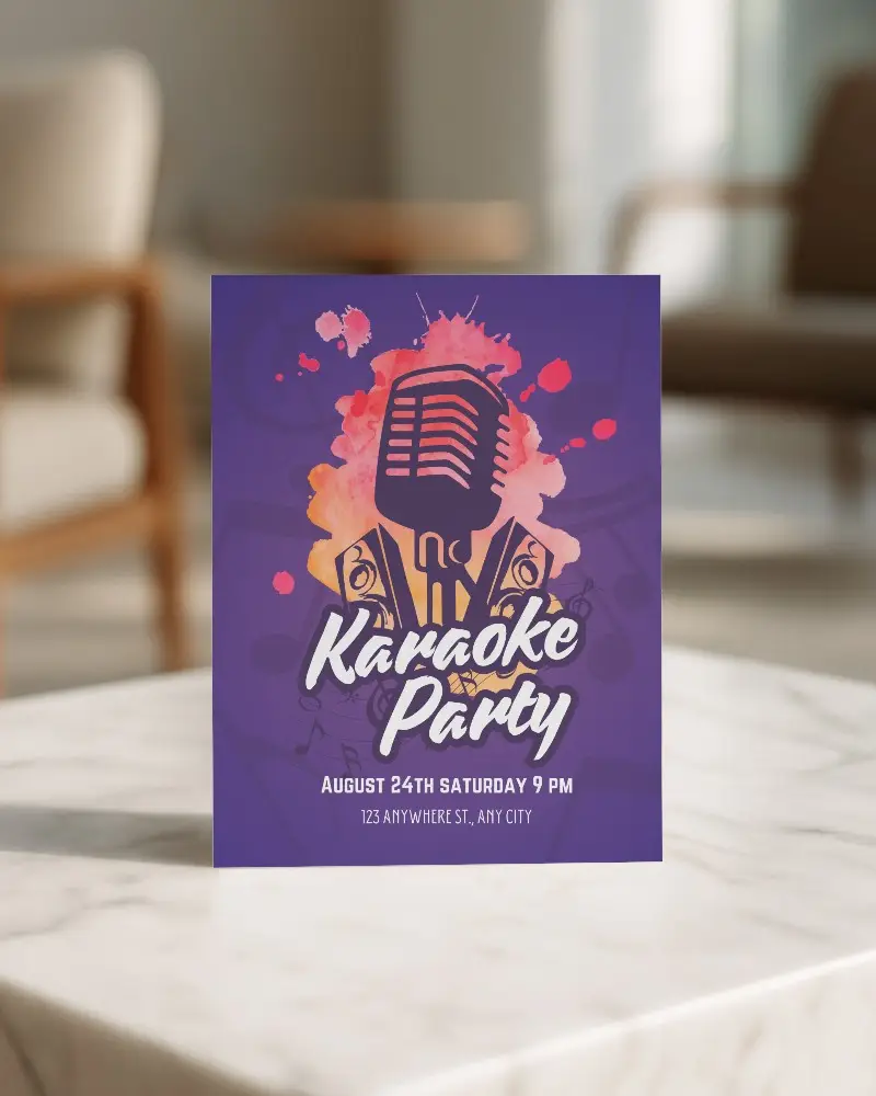 Minimalist Interior Flyer Mockup Paper Standing On Marble Table In Blurred Modern Lounge Setting