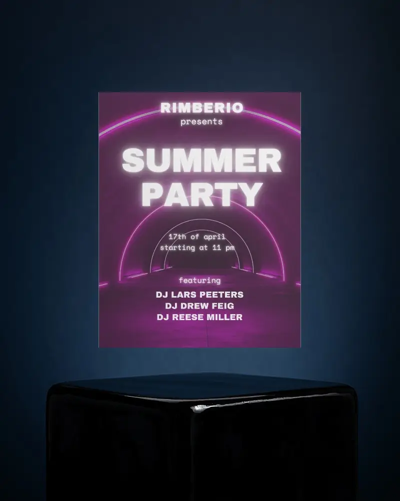 Elevated Flyer Mockup On Black Pedestal With Deep Blue Gradient Background And Spotlight Effect