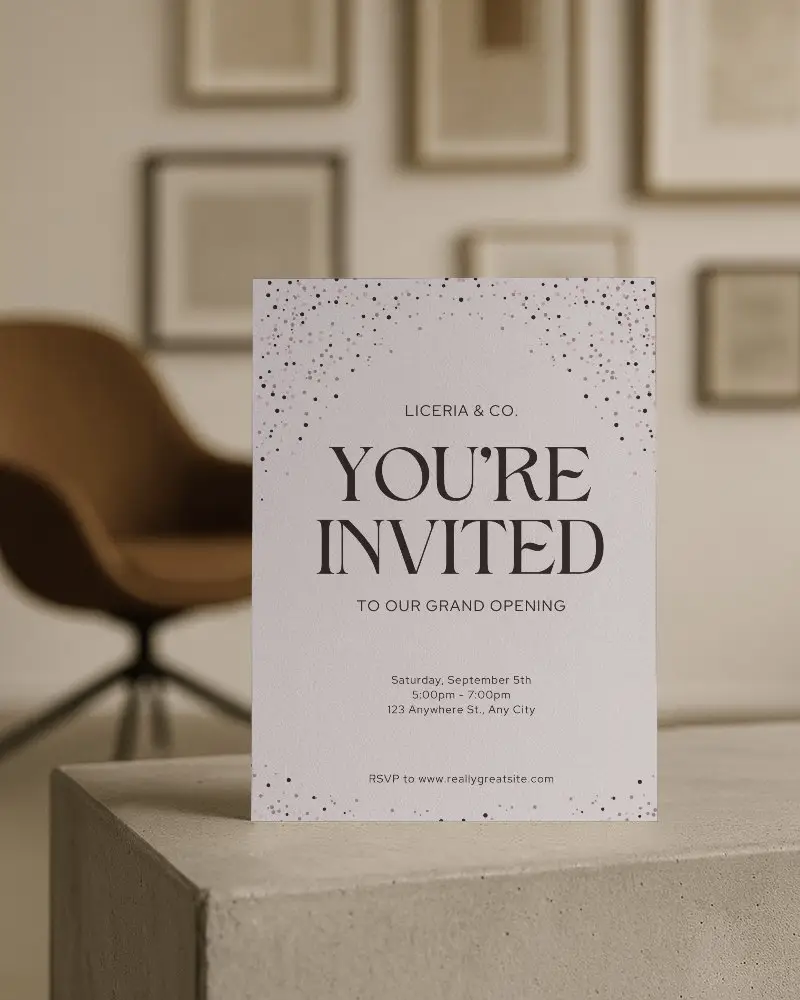 Modern Office Flyer Mockup Paper Standing On Concrete Block In Aesthetic Workspace Setup