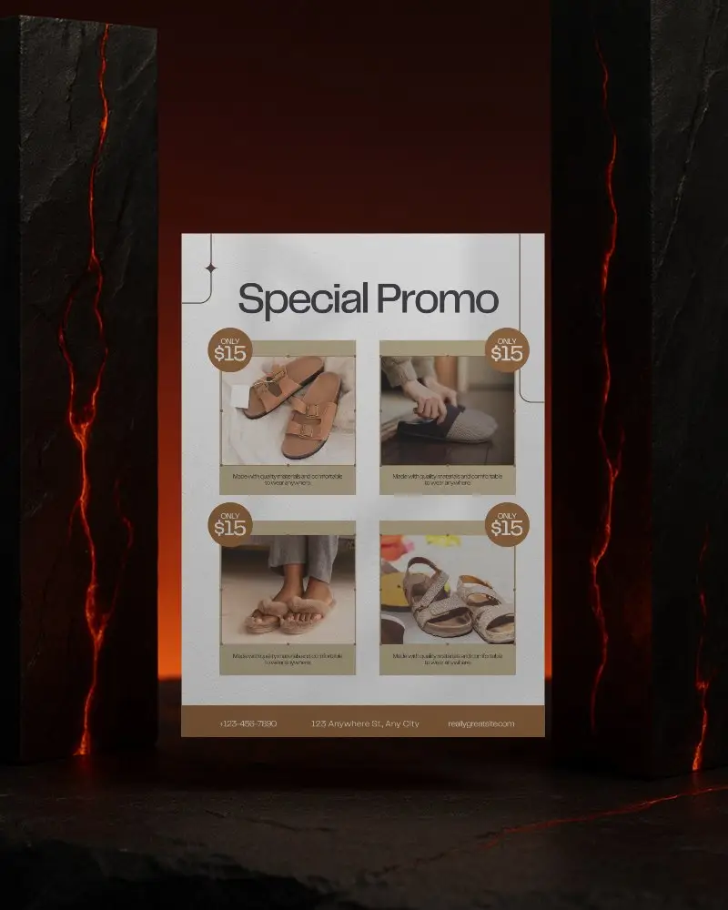 Lava Core Flyer Mockup Between Glowing Volcanic Pillars Dark Sci Fi Ambience With Red Lighting