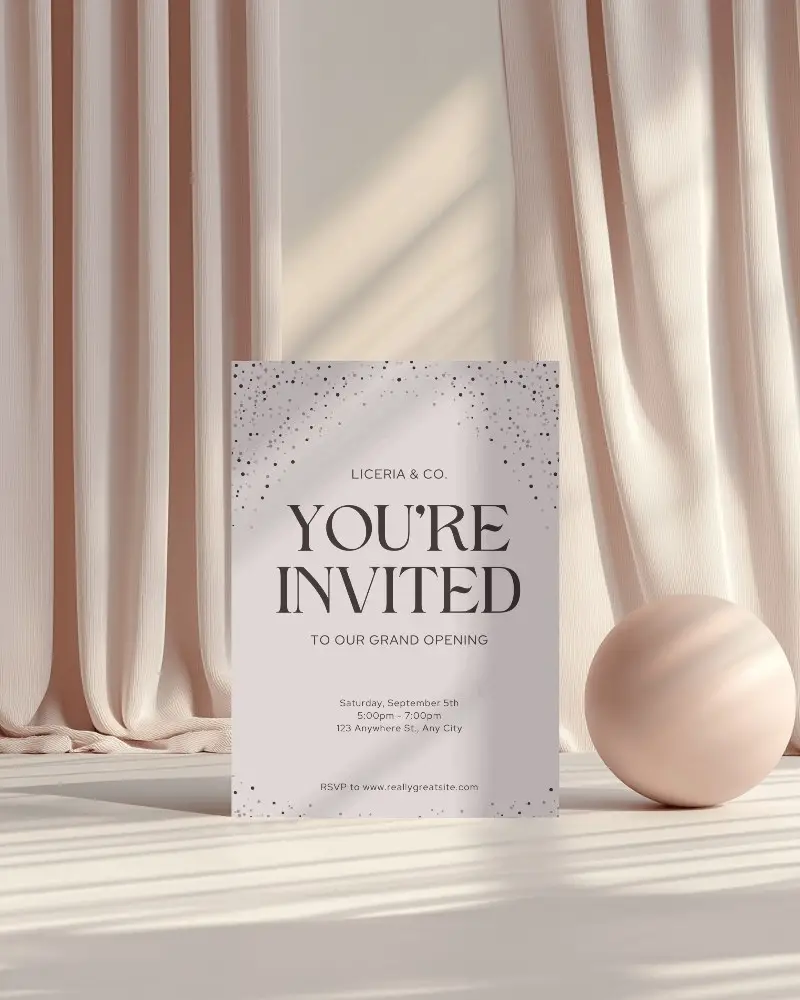 Soft Curtain Flyer Mockup On Sunlit Floor With Round Pastel Ball Minimal Feminine Interior Backdrop