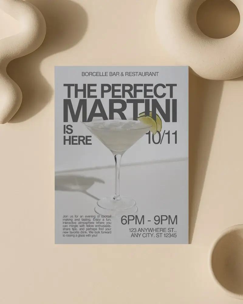 Top View Flyer Mockup On Beige Background With Minimal Organic Sculptures And Soft Shadow Play