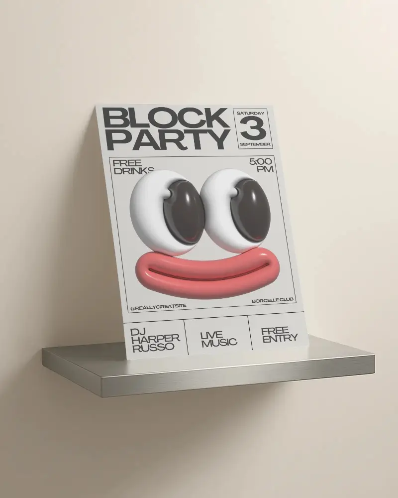 Floating Metal Shelf Flyer Mockup Against Cream Wall In Clean Minimalist Interior Staging