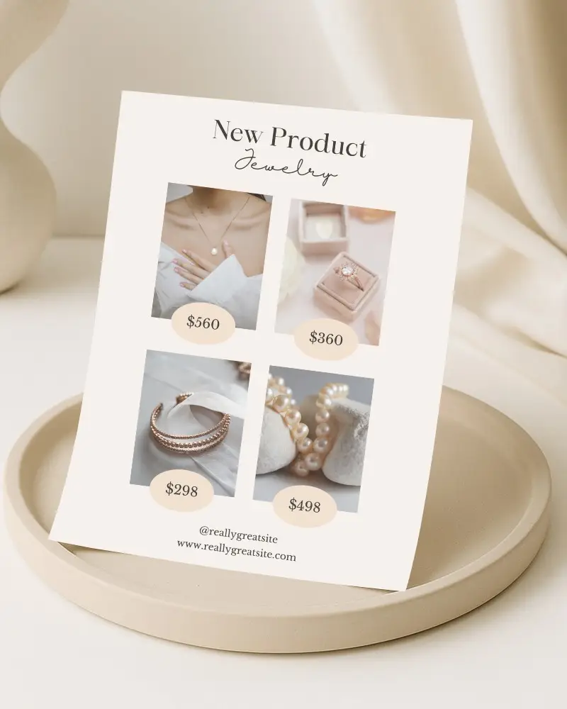 Minimalist Flyer Mockup On Round Ceramic Plate With Soft Neutral Drapes Background