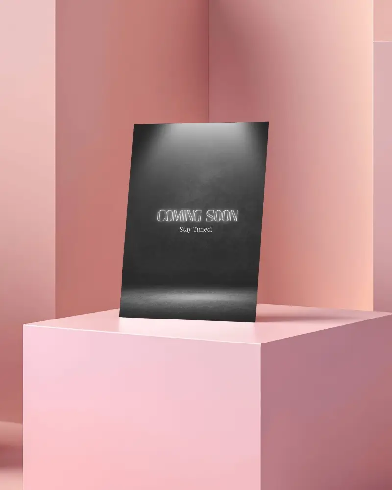 Pink Modern Corner A6 Flyer Mockup Standing On Pink Podium Soft Natural Light