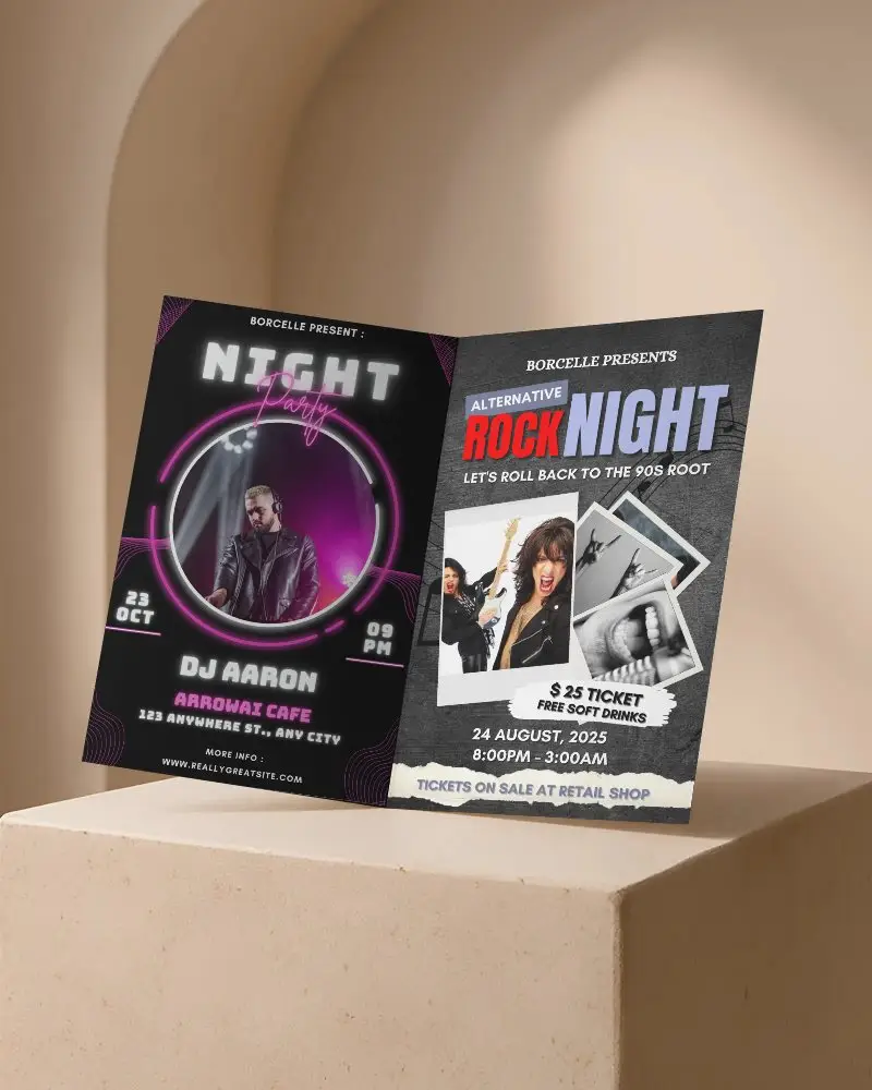 Open A6 Flyer Mockup With Beige Textured Podium Soft Natural Lighting Minimalist Style