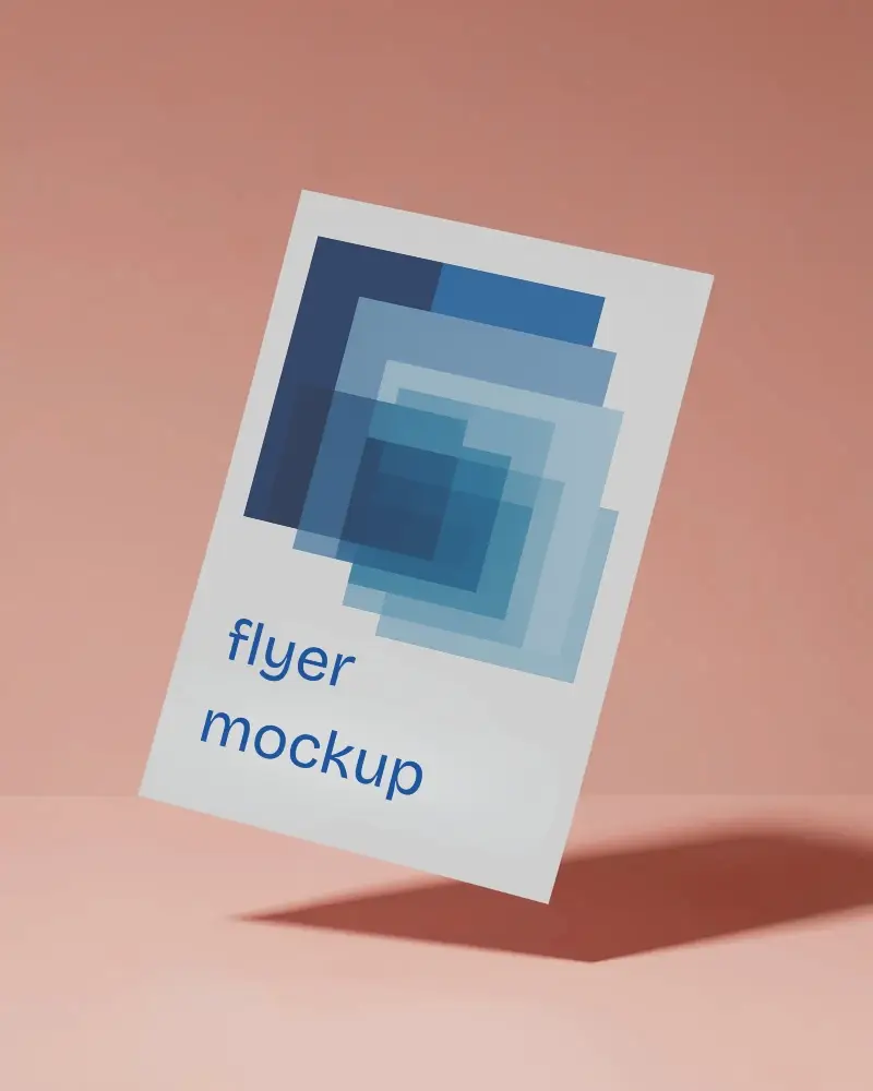 Soft Tone Floating A4 Flyer Mockup Simple Angled Paper Above Warm Pink Surface