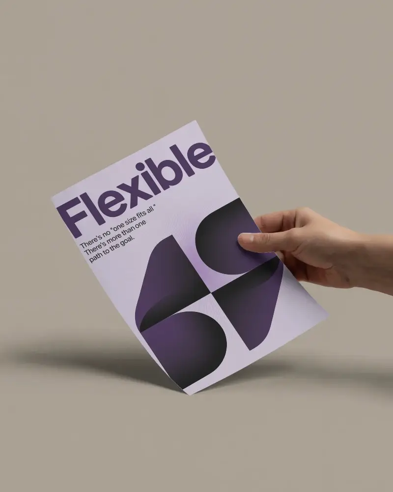 Hand Holding Flyer Mockup On Neutral Background With Subtle Shadow And Minimalist Lighting