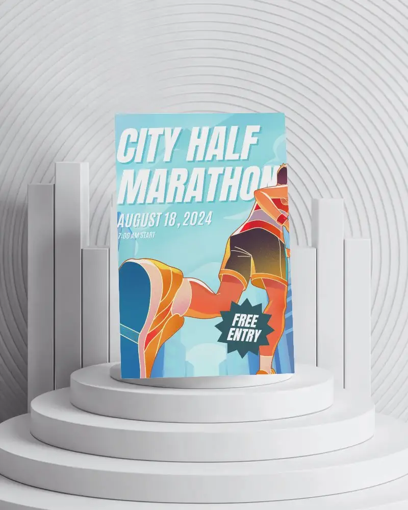 Elegant Simple Flyer Mockup Displayed On Tiered Platform With Circular Background