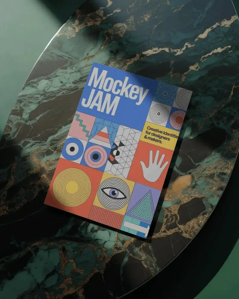 Flyer Mockup On Luxury Marble Tabletop With Natural Light Shadow Effects