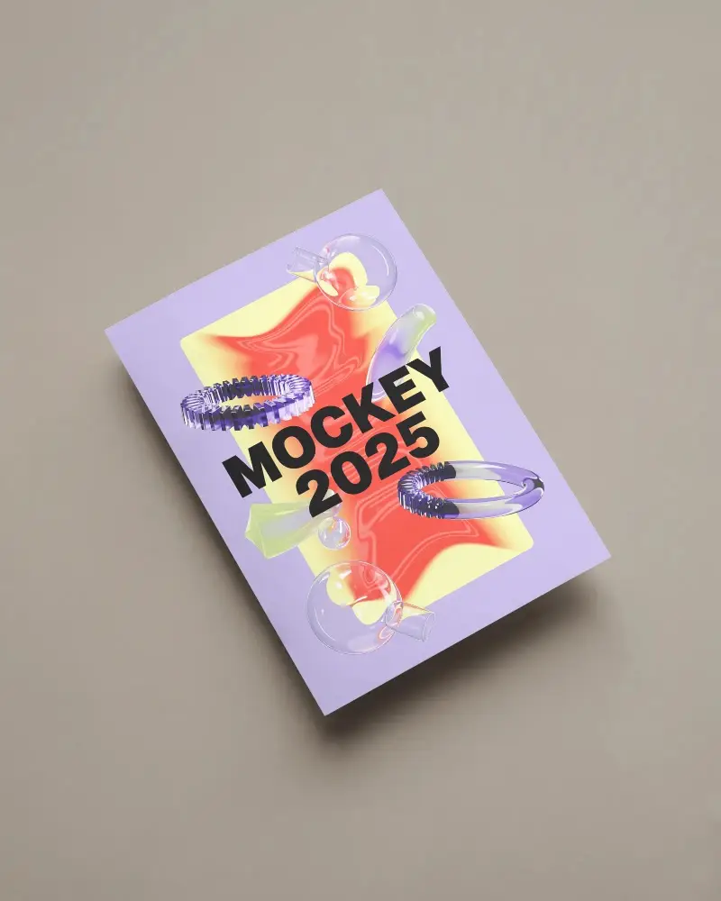 Minimalistic Flyer Mockup Floating Over Neutral Background For Design Presentation