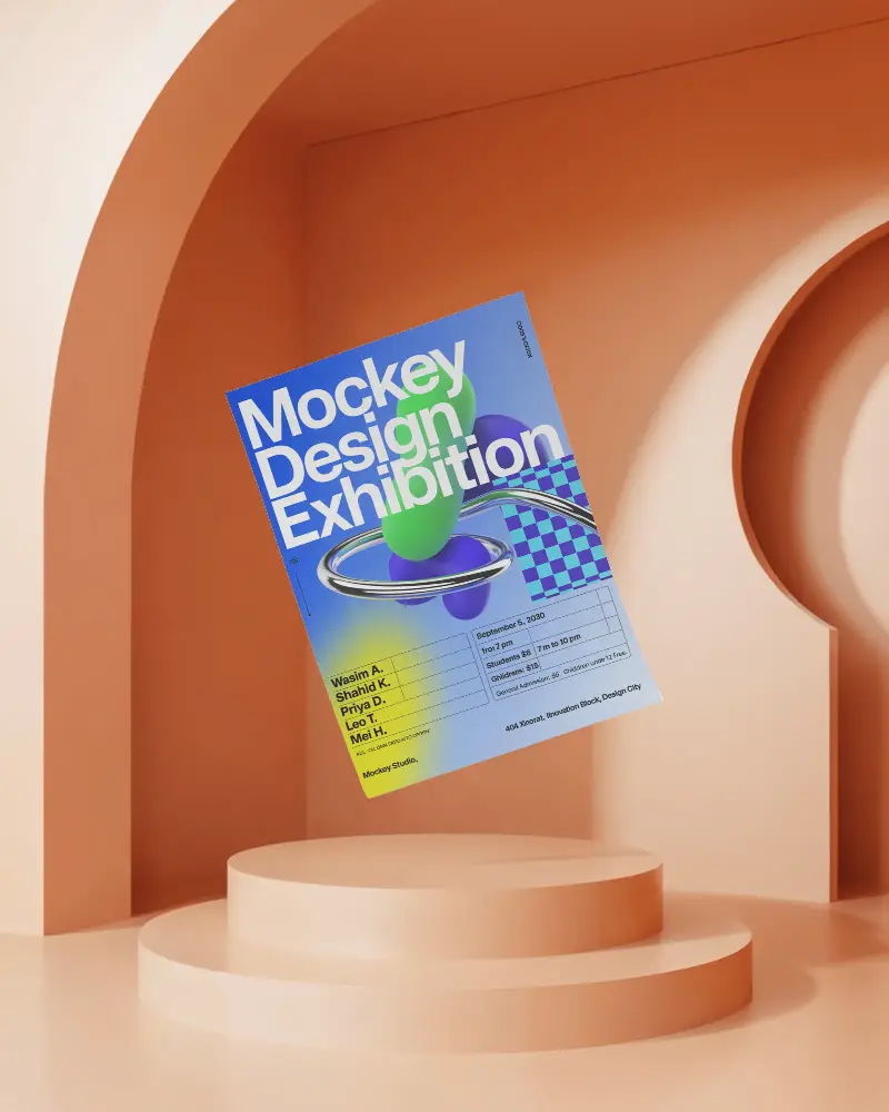 floating-flyer-mockup-inside-peach-3d-arch-room-over-round-stage-modern-studio-look