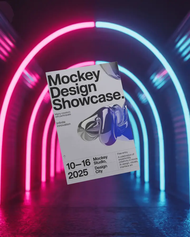 neon-glow-flyer-mockup-floating-in-vibrant-pink-blue-light-tunnel-retro-futuristic-vibe