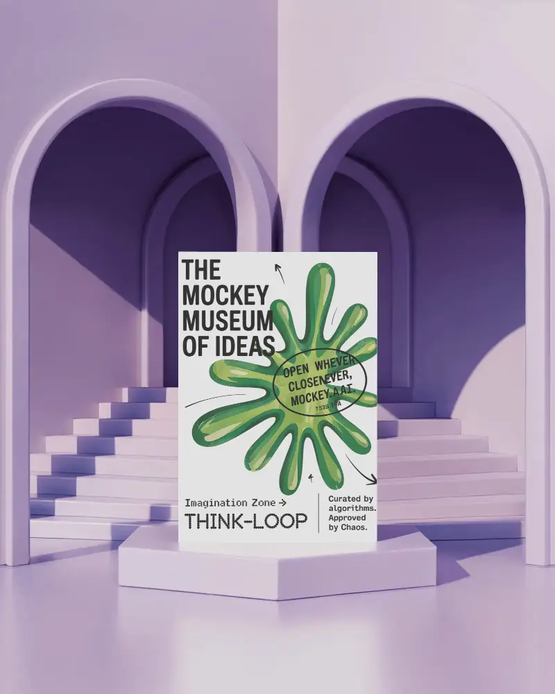modern-arch-flyer-mockup-on-podium-with-twin-staircases-and-purple-studio-lighting
