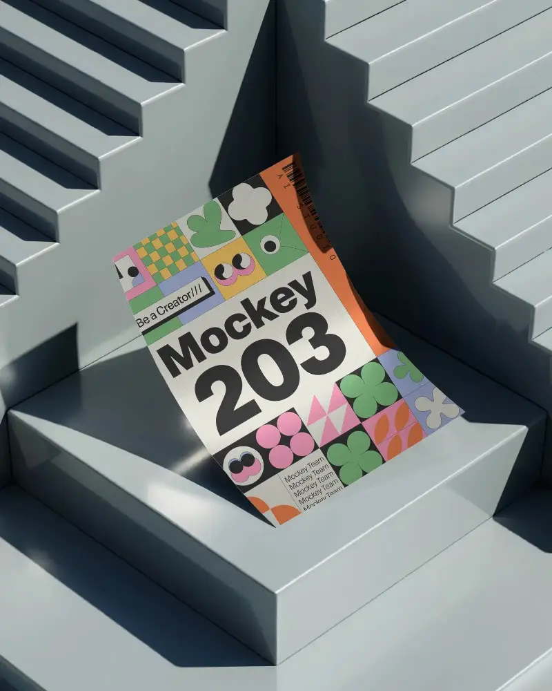sleek-modern-flyer-mockup-floating-on-minimalistic-staircase-for-marketing-presentation-0335