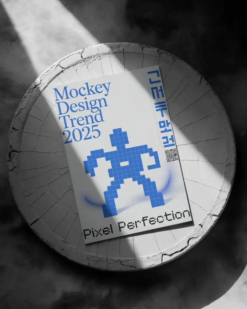 modern-flyer-mockup-on-textured-round-wooden-surface-with-dramatic-lighting-shadows
