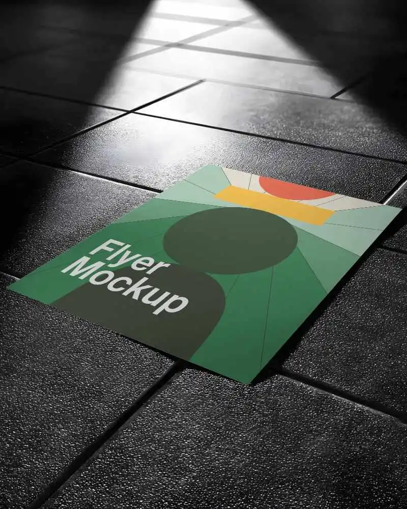 Blank Flyer Mockup On Textured Floor Under Spotlight For Design Presentation Usage