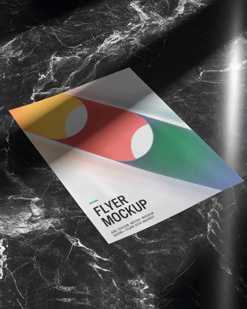 Minimalist Flyer Mockup Showing Clean White Paper On Marble Textured Background