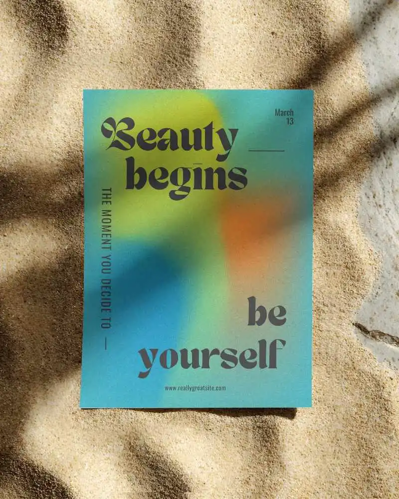 Beach Sand Flyer Mockup Flat Lay Stylish Minimalist Design For Summer Event Promotion