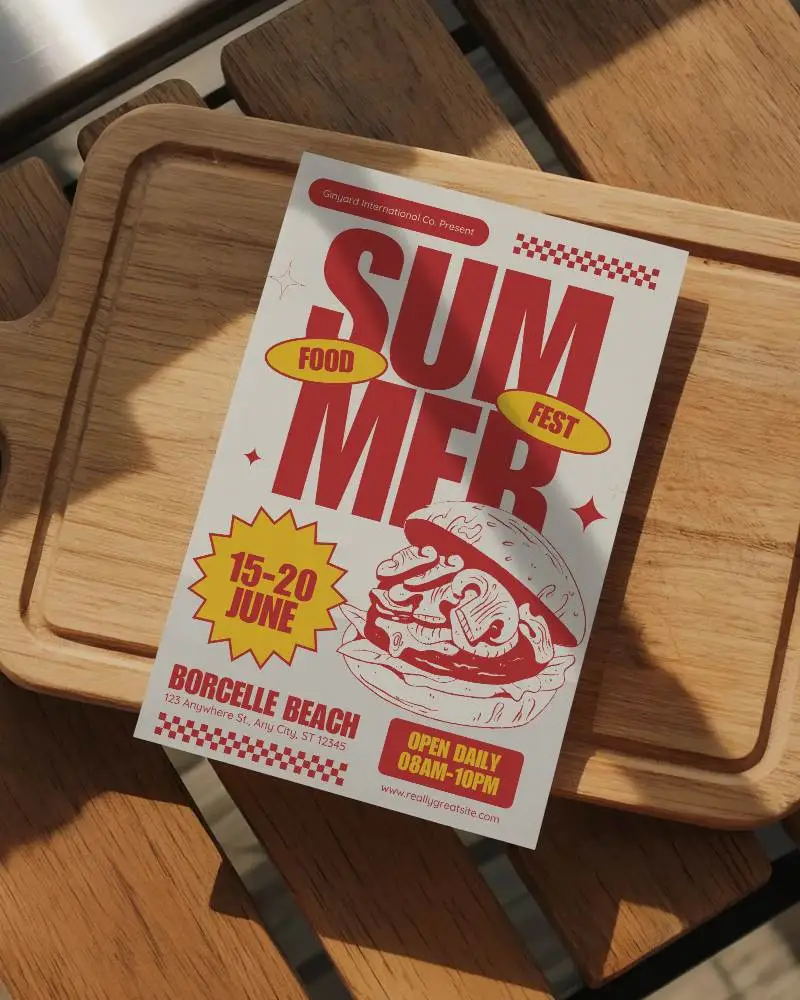 Minimalist Flyer Mockup On Wood Table With Natural Light Shadow Effects