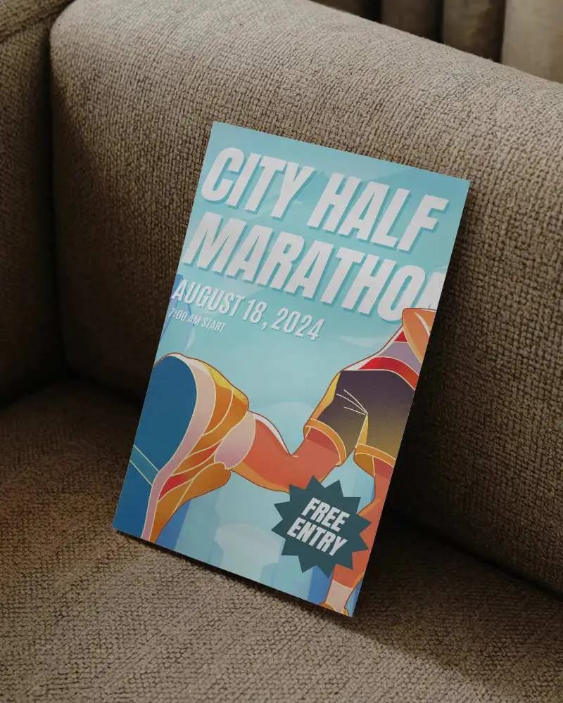 Minimalistic Flyer Mockup Placed On Cozy Sofa For Business And Event Advertising Projects