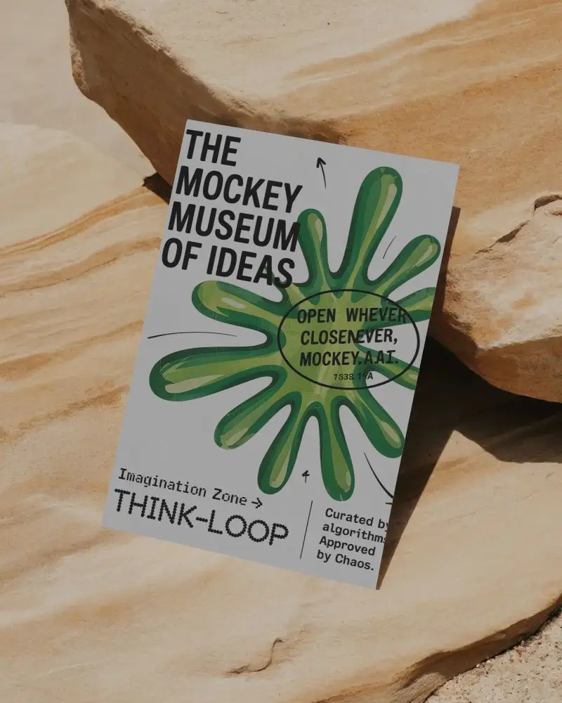 Vertical Paper Flyer Mockup Placed On Rough Stone Surface Minimalist Layout