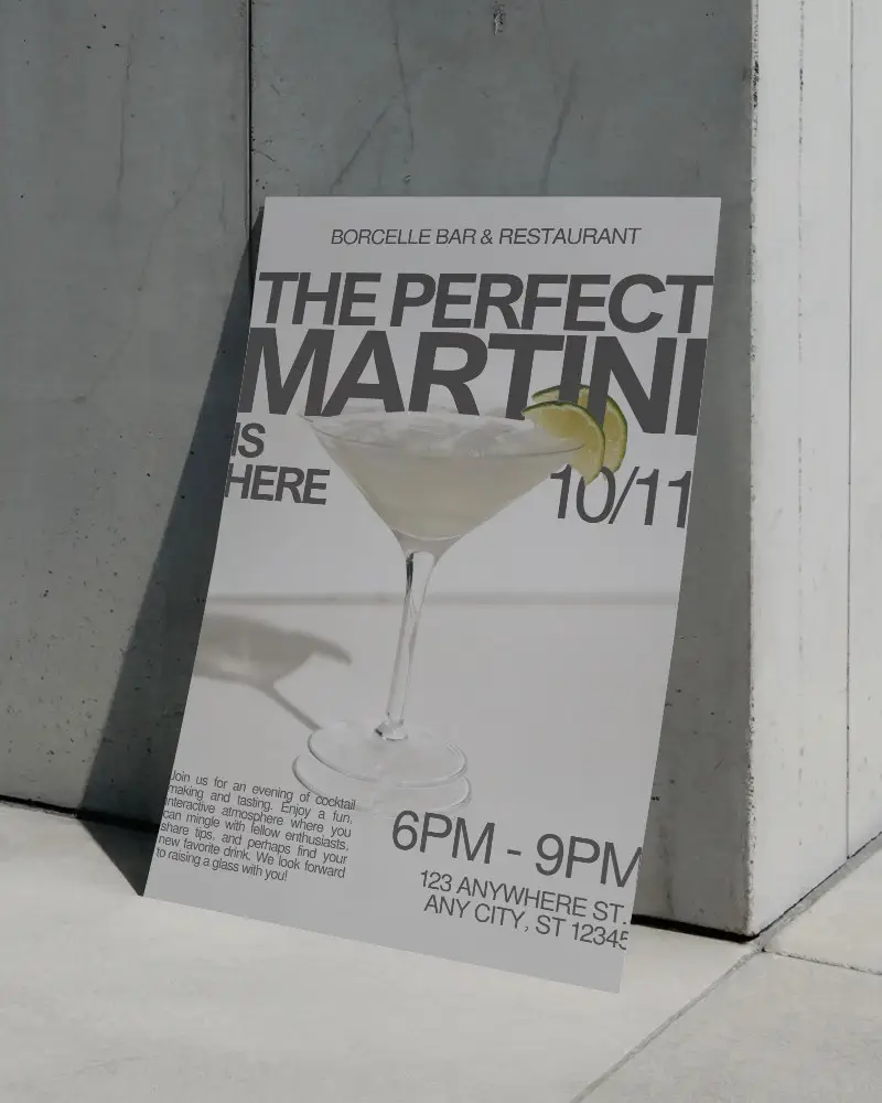 Minimalist Blank Flyer Mockup Leaning Against Concrete Wall Outdoor Poster Display