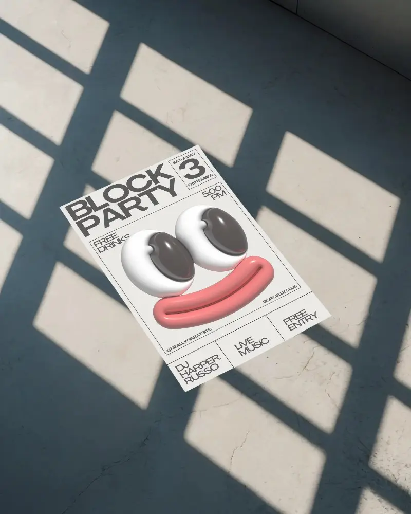 Sunlight Grid Shadow Flyer Mockup On Smooth Concrete Floor Background