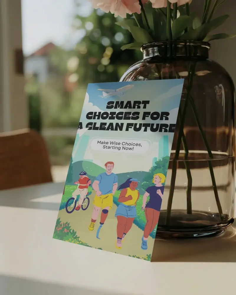 Vertical Flyer Mockup Exposed To Direct Sunlight On Modern Minimalist Tabletop