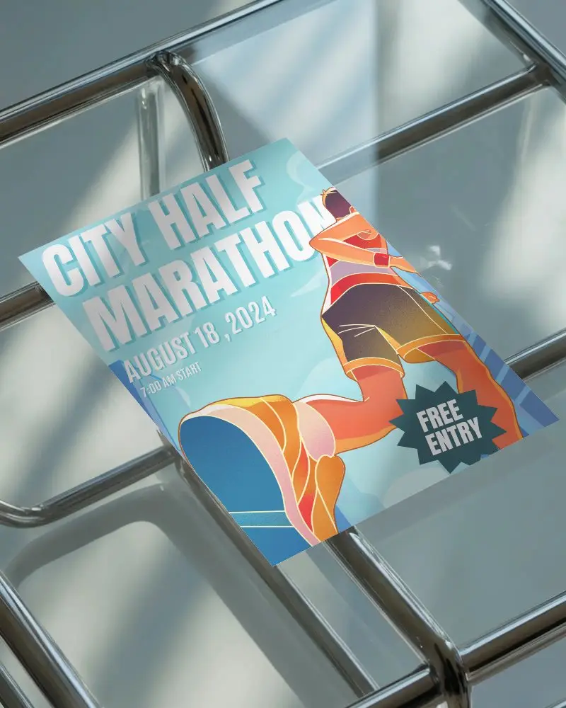 Minimalistic Flyer Mockup On Transparent Glass Table With Realistic Light And Shadow