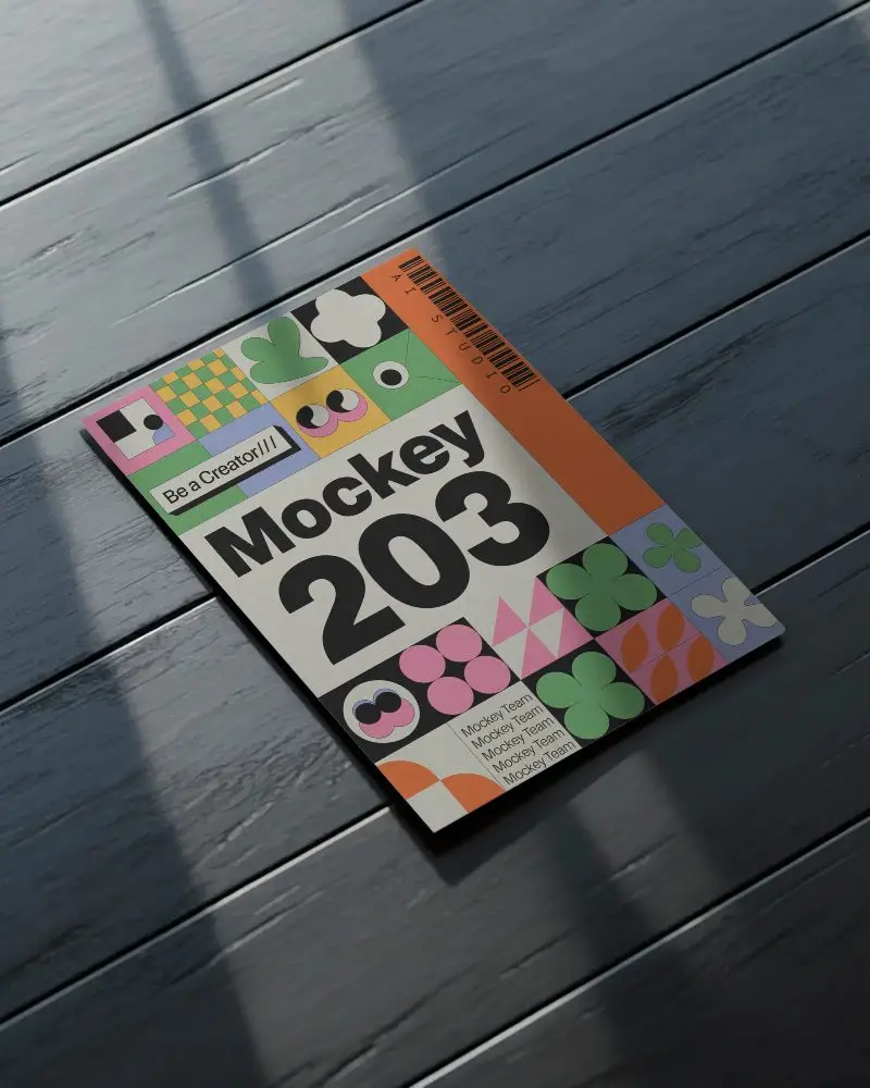 Sleek Minimalist Flyer Mockup On Wooden Floor With Dynamic Light And Shadow Effects