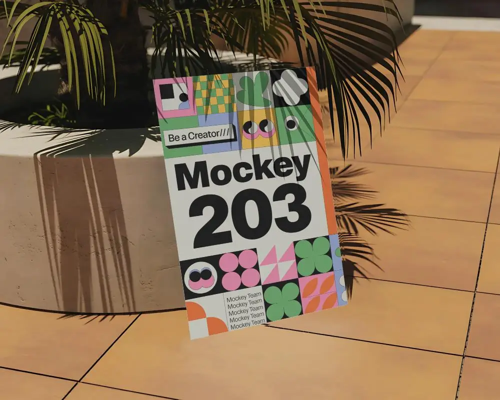 Realistic Flyer Mockup With Palm Leaf Shadow Abstract Background Sunny Outdoor Arrangement