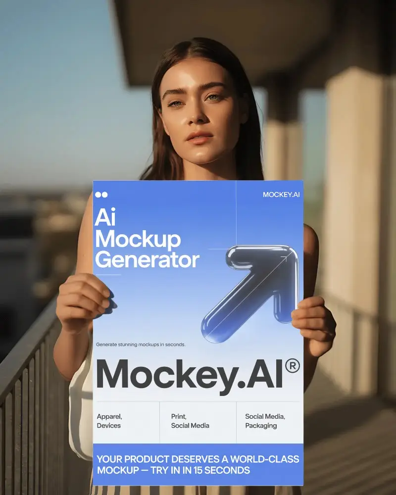 Young Woman Holding Blank Flyer Mockup For Creative Promotional Content Display