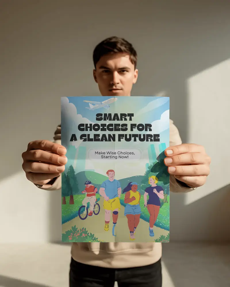 Man Holding Blank Folded Flyer Mockup For Print Design Display Presentation