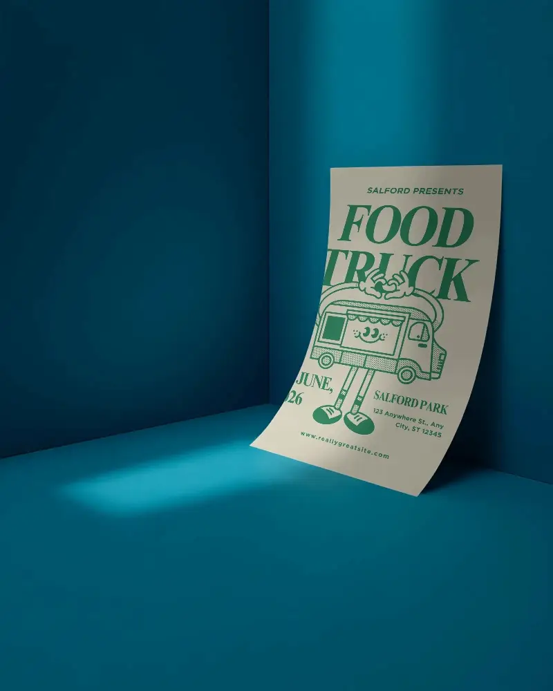 Blank Curved Paper Flyer Mockup In Room Corner With Soft Shadow Light Effect