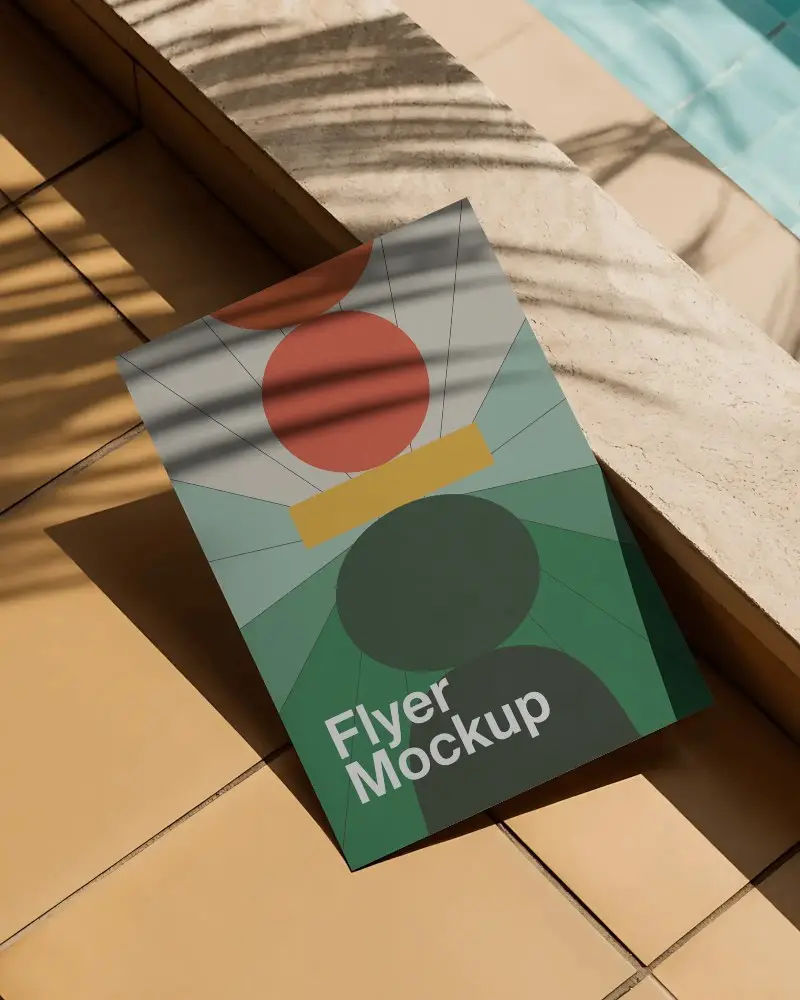 Flyer Mockup Realistic Shadow Effect Poolside Tile Background Design Template