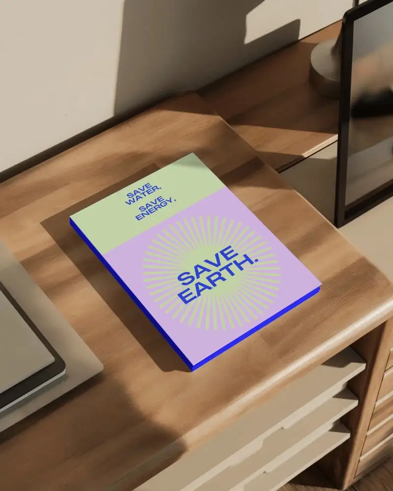 Creative Flyer Mockup Showcasing Flat Lay Style On Organized Wooden Office Table