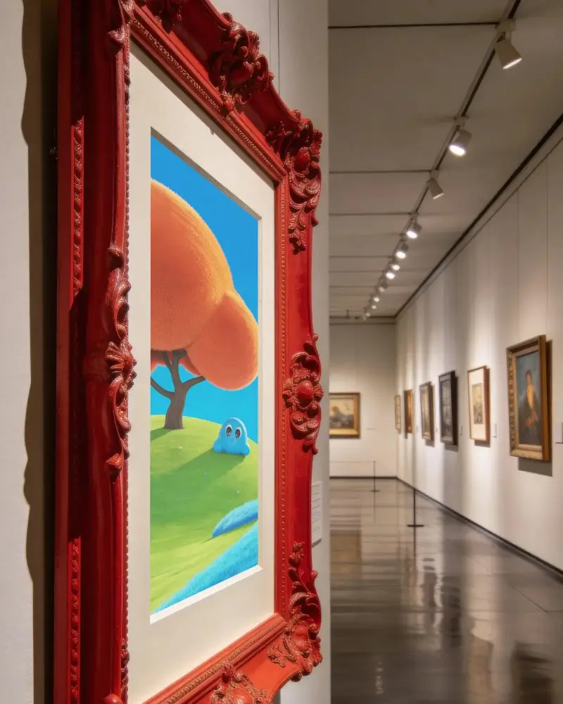 Ornate Red Frame Mockup For Vertical Art Display Gallery Wall Mounted Design