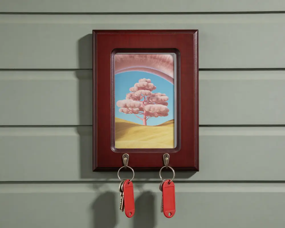Wooden Frame Mockup Key Holder With Hooks For Easy Access And Of Family Photos