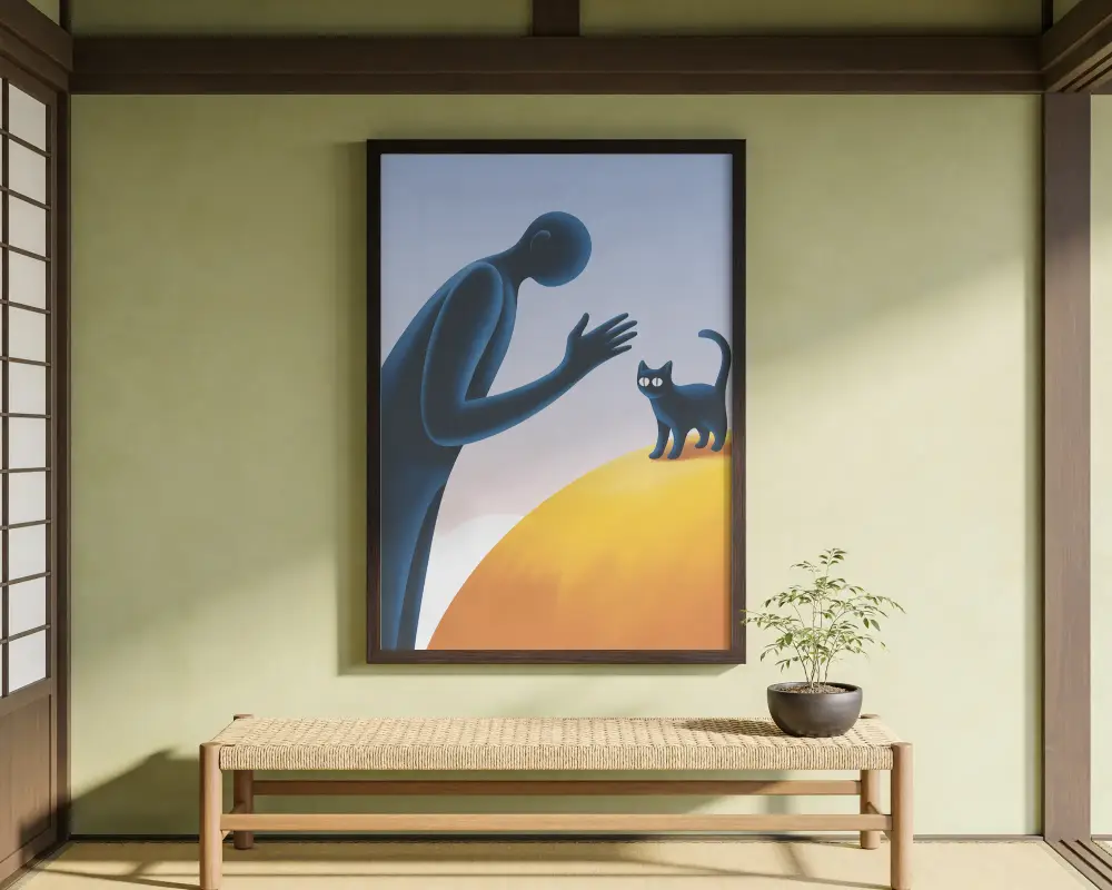 Modern Wood Frame Mockup On Neutral Wall With Bench And Potted Plant For Home Decor