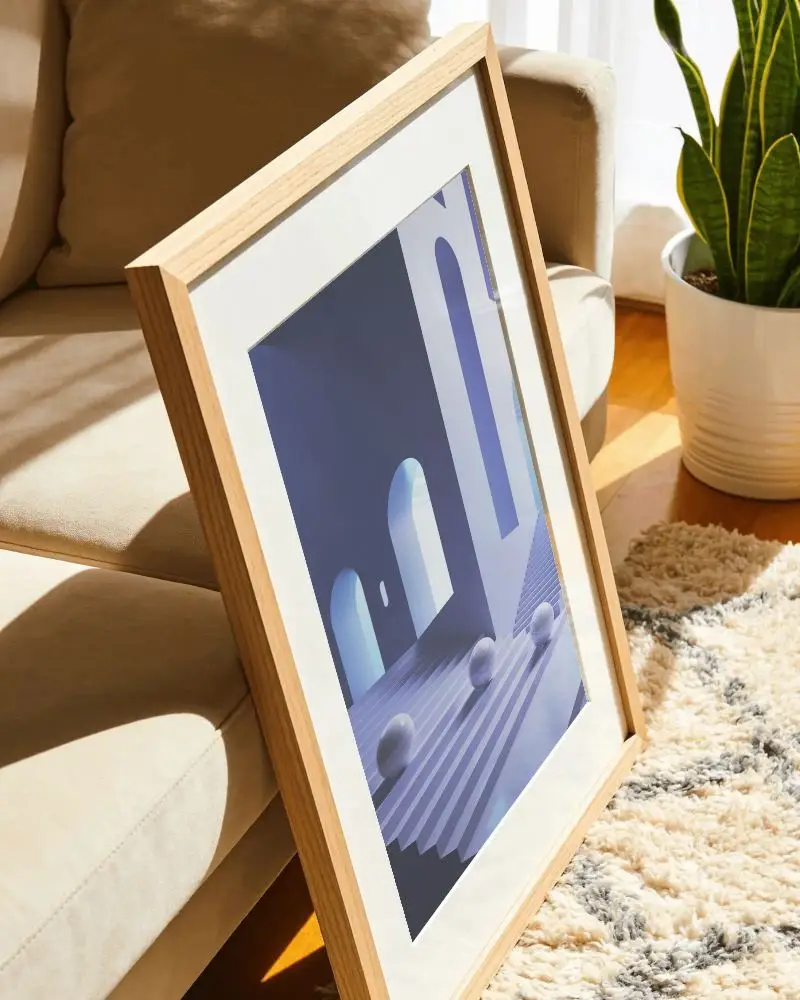 Realistic Angled Photo Frame Mockup With Texture Background For Art Display And Print Showcase