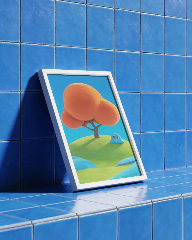 Minimalistic Frame Mockup On Smooth Tiled Background With Subtle Shade Details