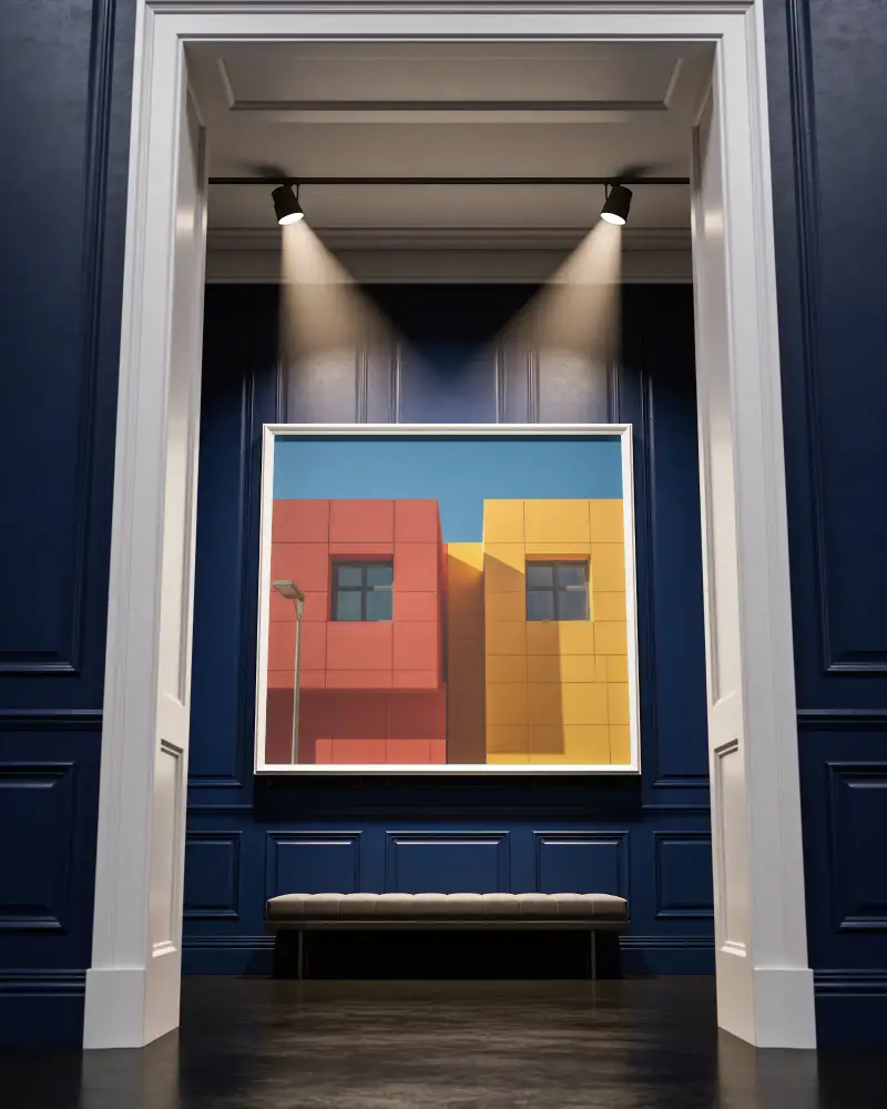 High Quality Square Frame Mockup In Elegant Room With Dark Paneled Walls And Soft Focused Lighting