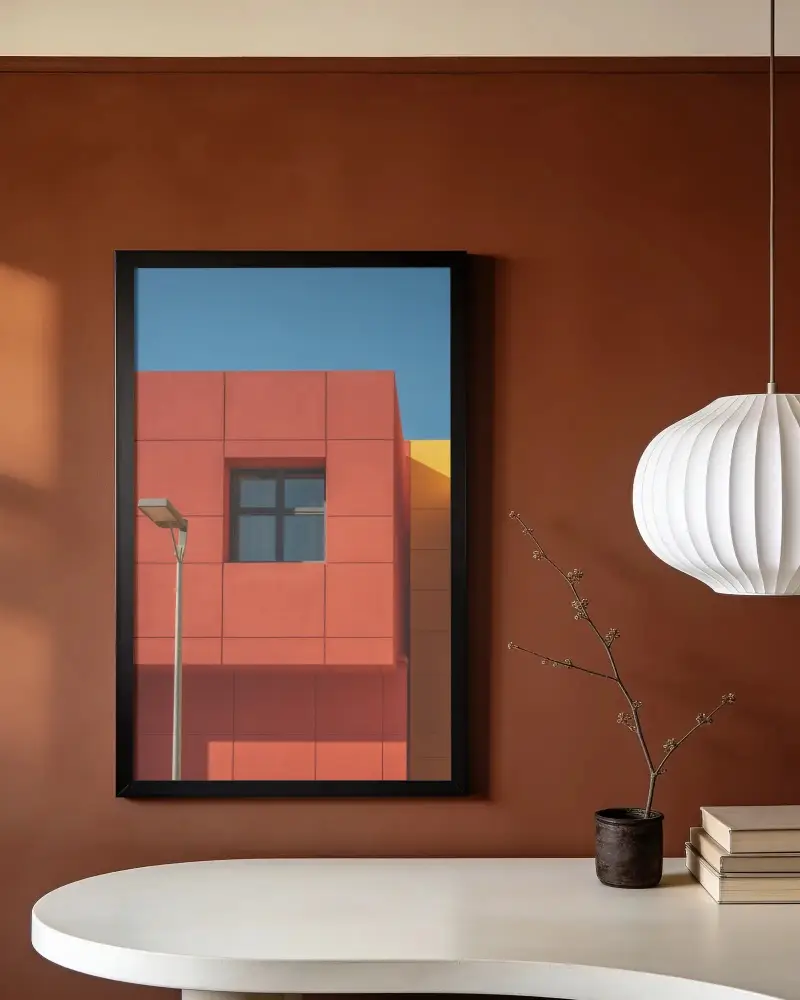 Modern Minimalist Wall Frame Mockup With Curved Table And Decor Element