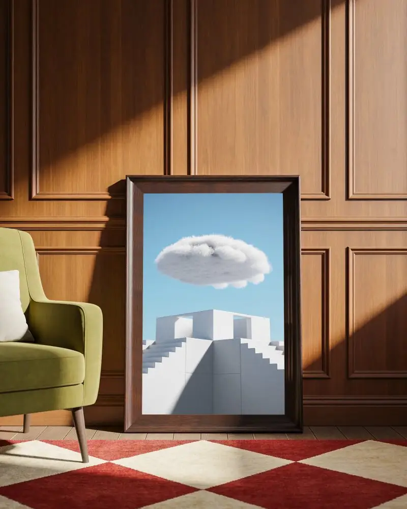 Classic Wood Frame Mockup For Interior Wall Art Or Poster Display In Living Space