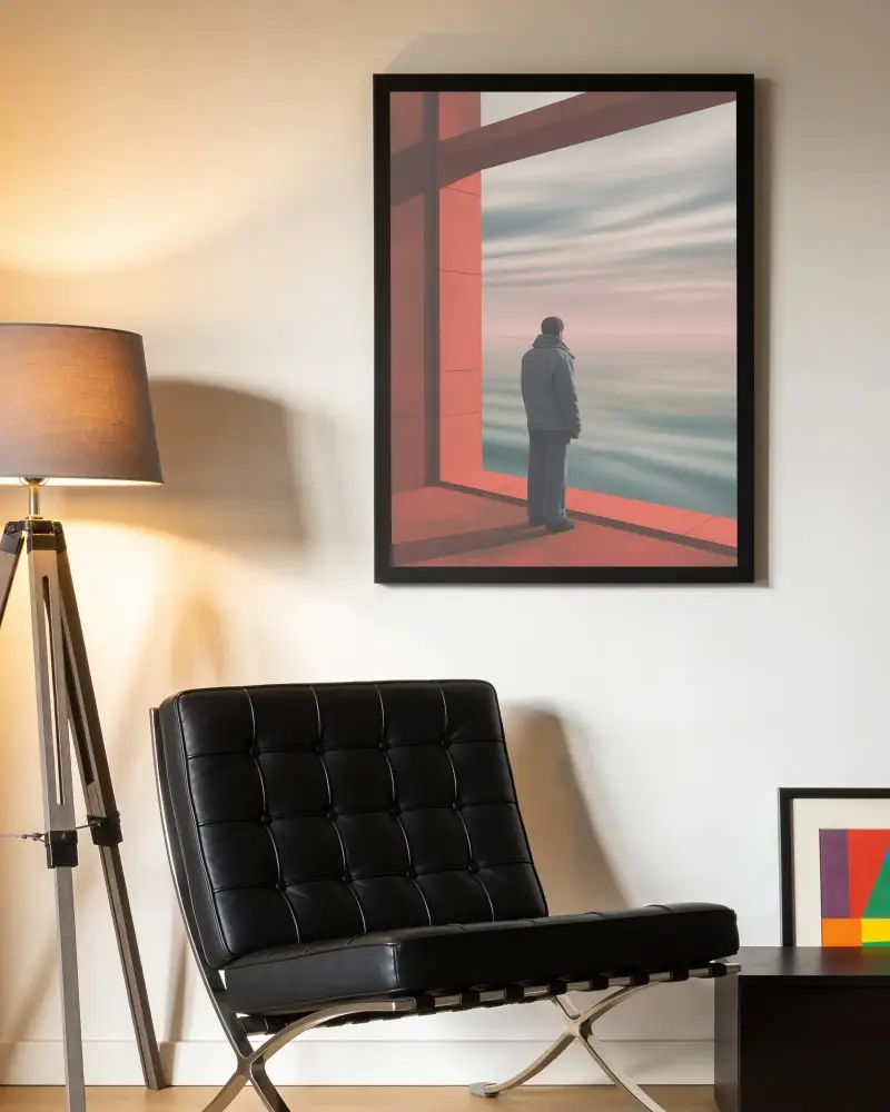 Modern Interior Wall Frame Mockup With Leather Chair And Floor Lamp For Art Display