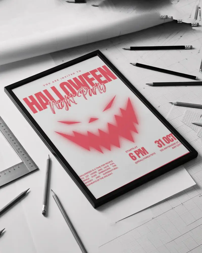 Black Frame Mockup On Architectural Plans With Multiple Pencils And Straightedges