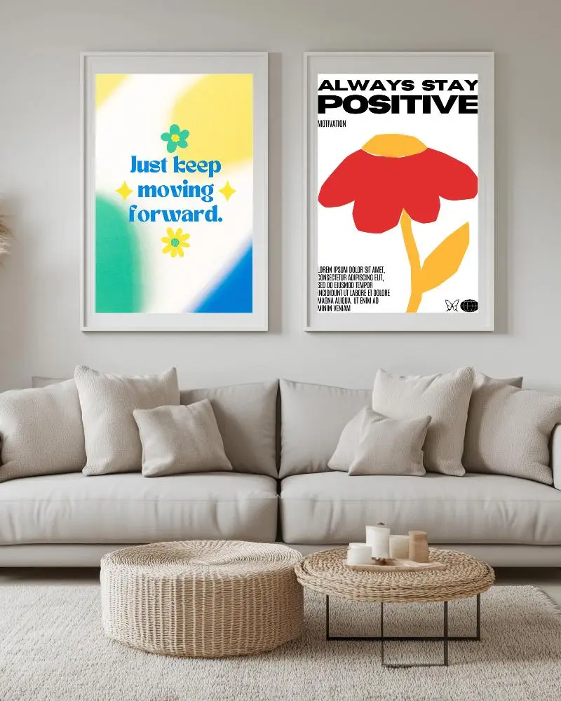 Colorful Motivational Poster Frame Mockup With Abstract Gradient Background And Playful Flower Elements 0198