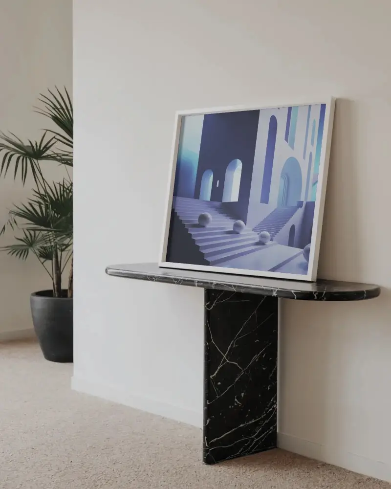 Modern Minimalist Marble Console Table With Leaning Square Frame For Home Decor